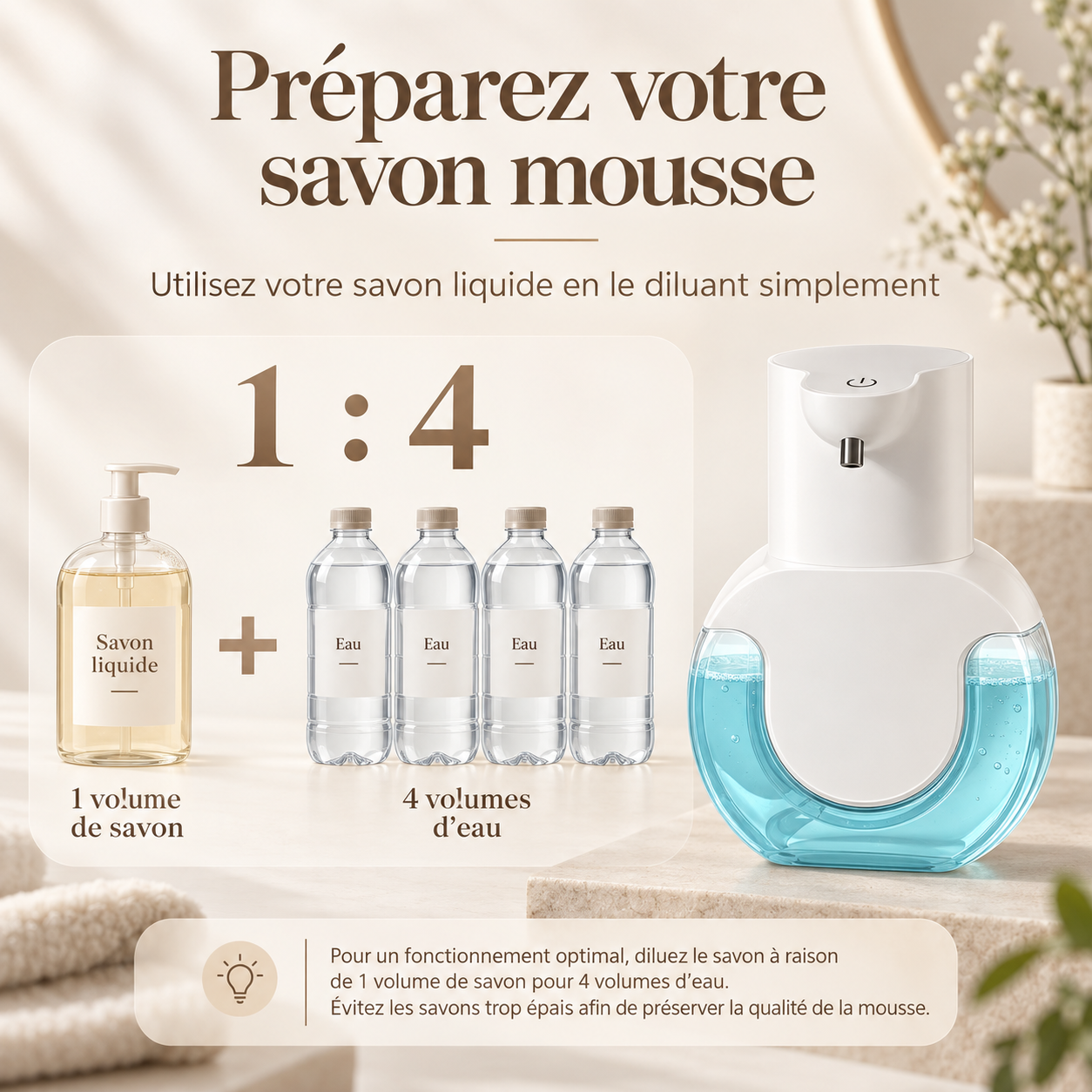 Distributeur Automatique de Savon Mousse Blanc – 420 ml