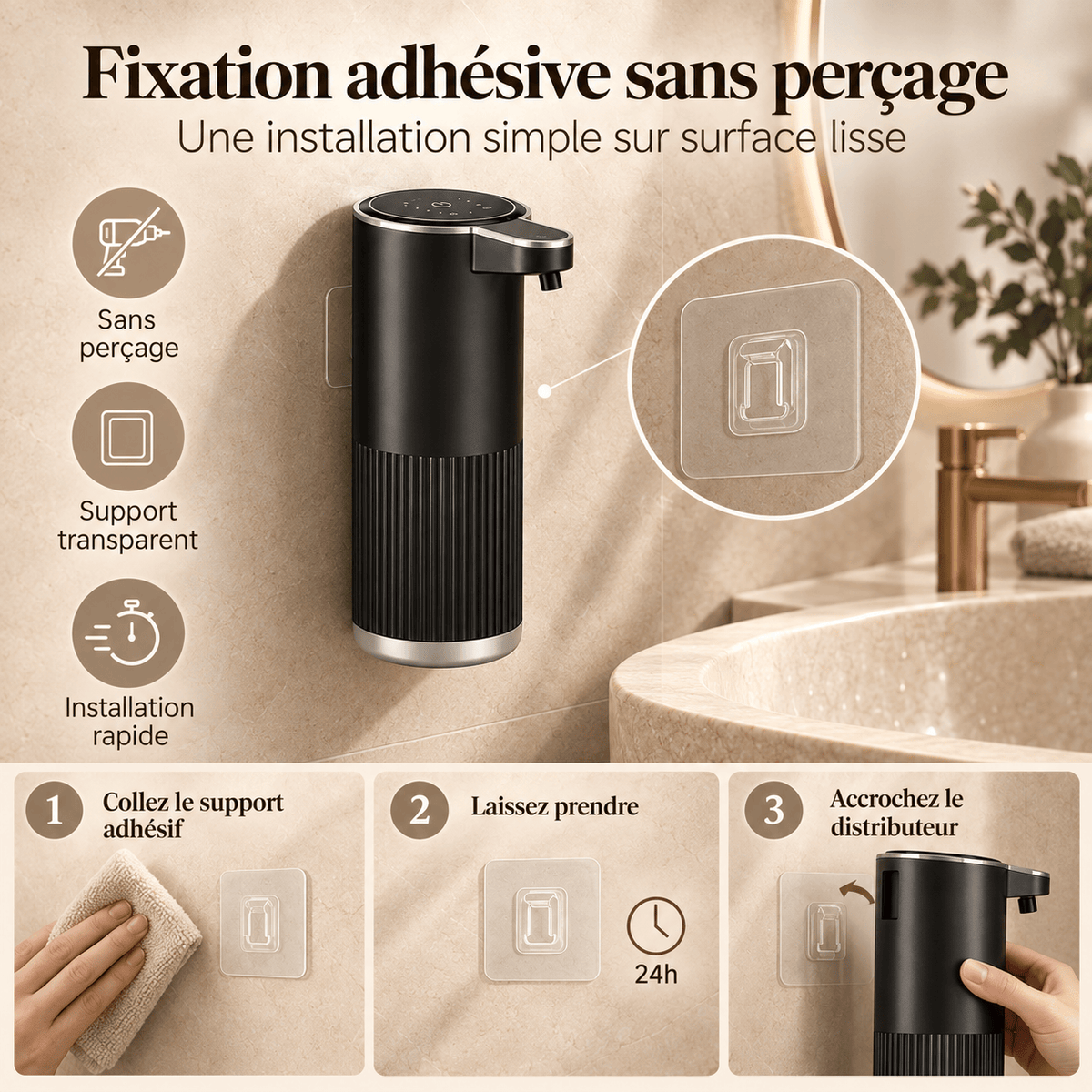 Distributeur de Savon Mousse Automatique Mural 360 ml – Noir