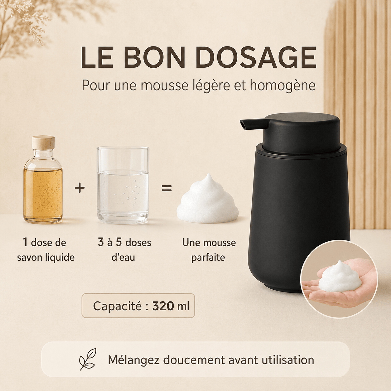 Distributeur de Savon Mousse Manuel Rose – 320 ml