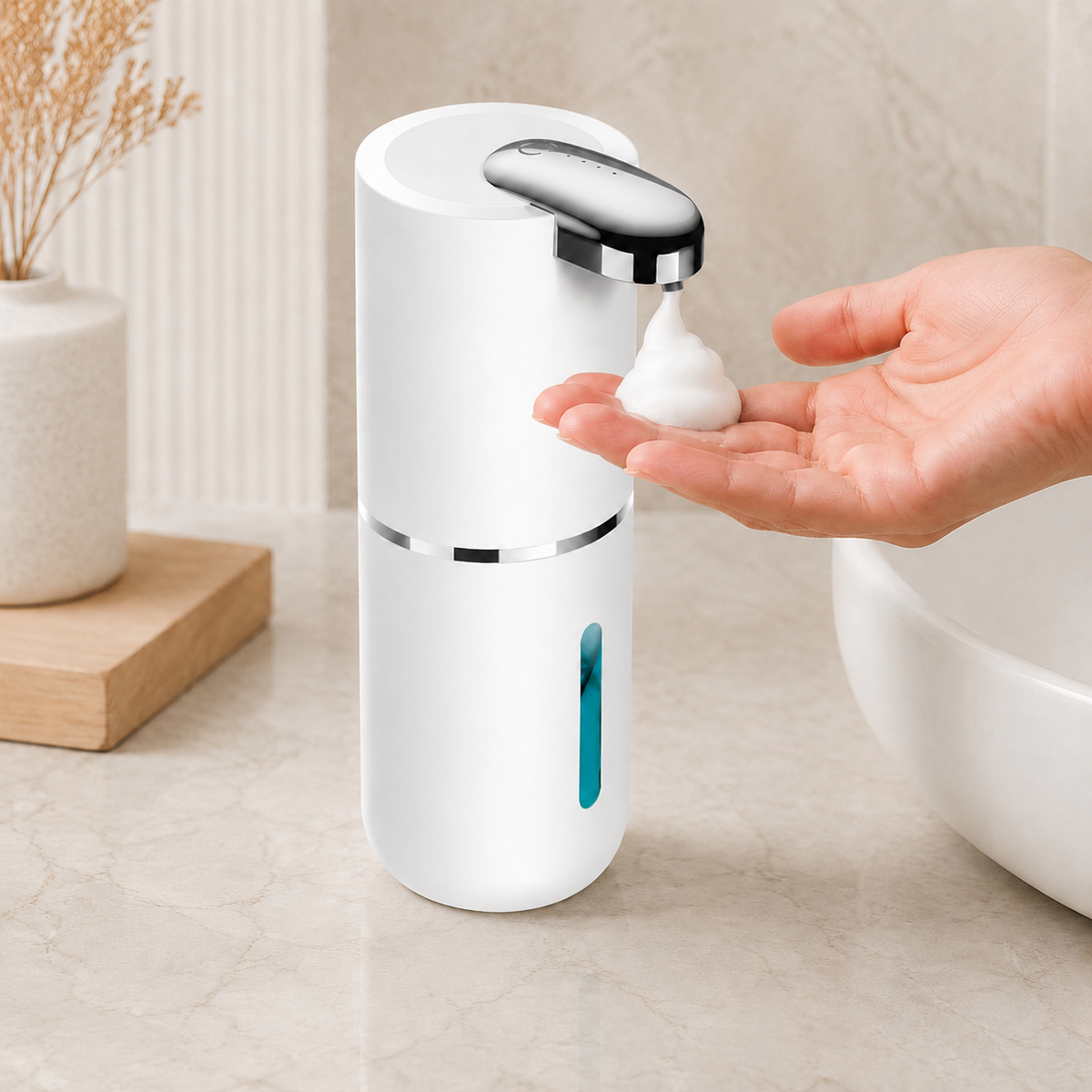 Distributeur automatique de savon mousse blanc rechargeable – 400 ml