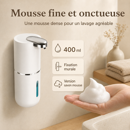 Distributeur automatique de savon mousse blanc rechargeable – 400 ml