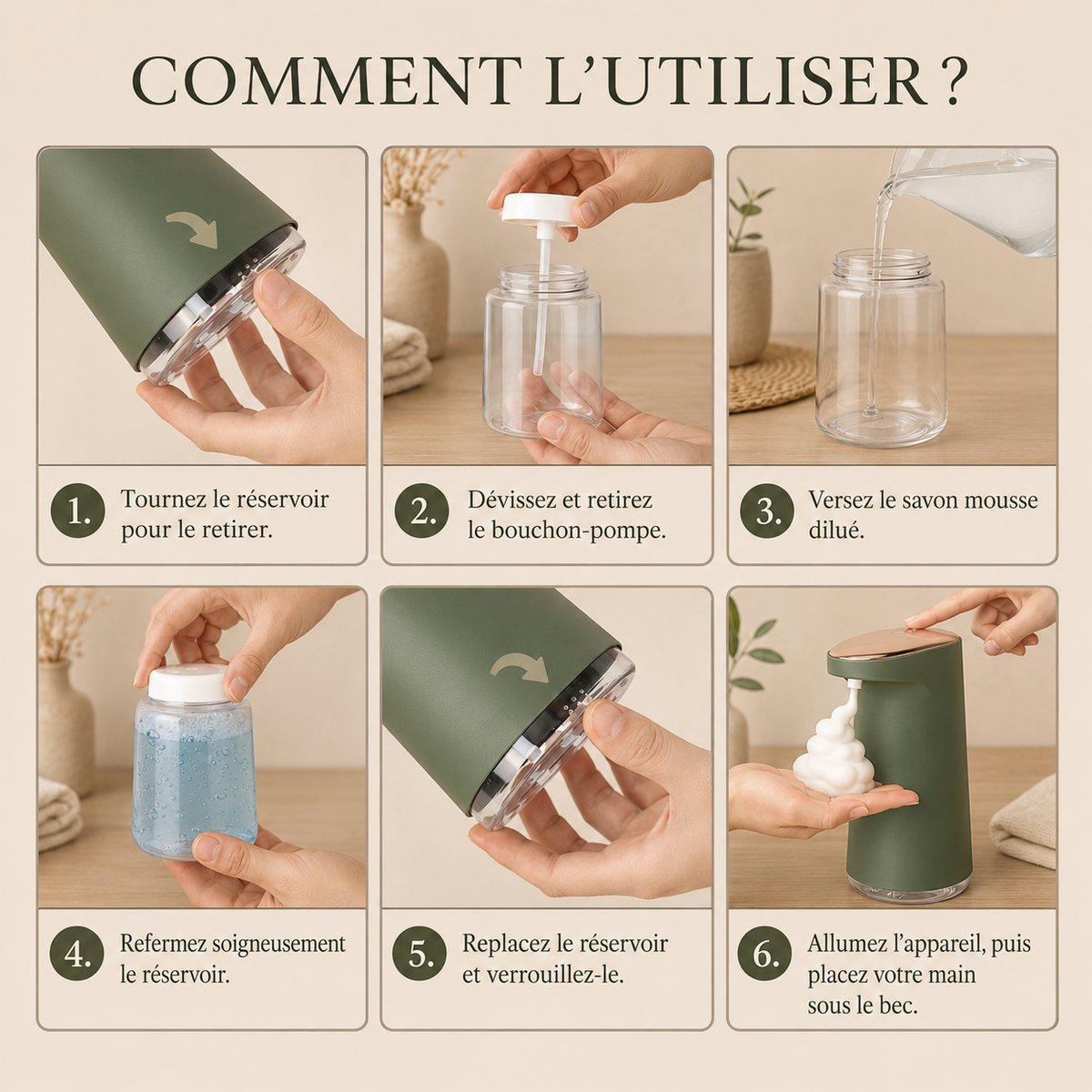 Distributeur Automatique de Savon Mousse Vert – Sans Contact, 450 ml