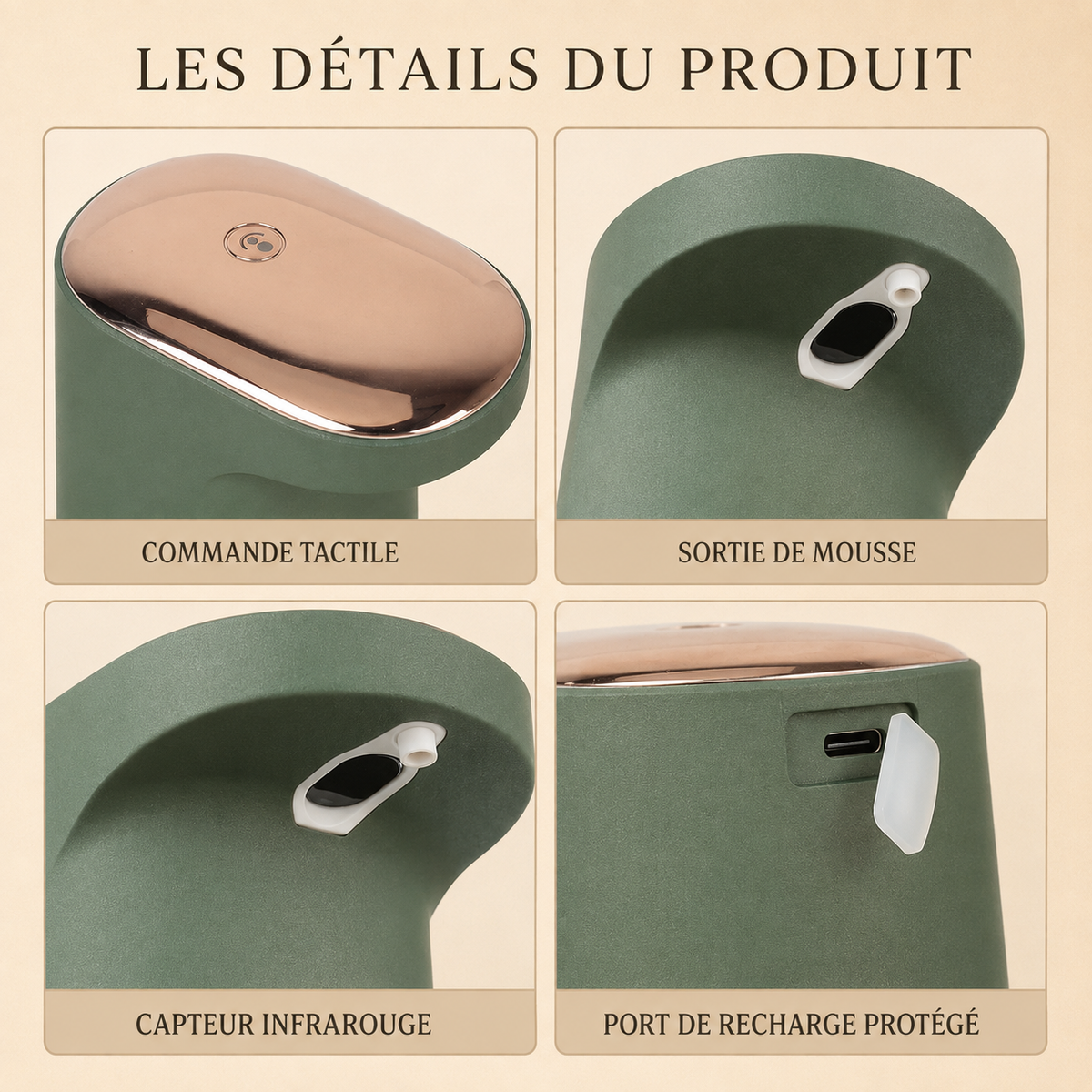 Distributeur Automatique de Savon Mousse Vert – Sans Contact, 450 ml