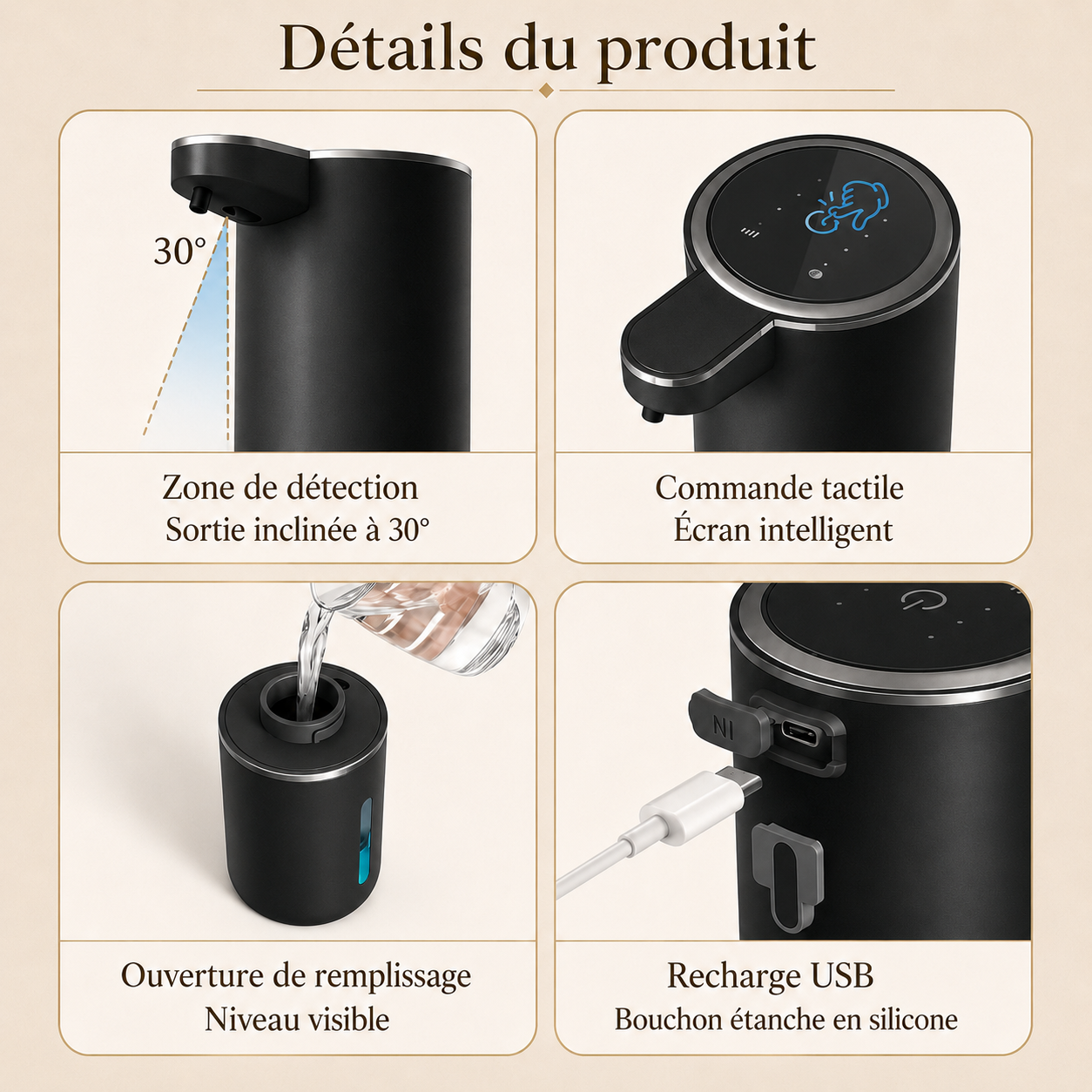 Distributeur Automatique de Savon Liquide Noir – 380 ml