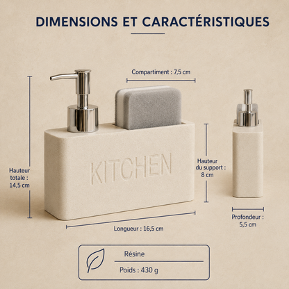 Distributeur de Savon & Porte-Éponge Sable en Résine