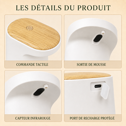 Distributeur Automatique de Savon Mousse Blanc Effet Bois – 450 ml
