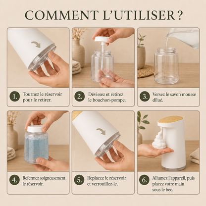 Distributeur Automatique de Savon Mousse Blanc Effet Bois – 450 ml