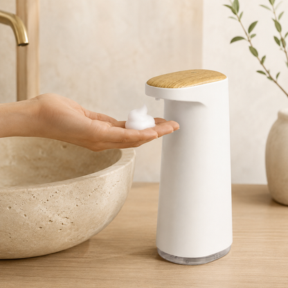 Distributeur Automatique de Savon Mousse Blanc Effet Bois – 450 ml