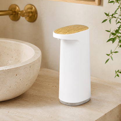 Distributeur Automatique de Savon Mousse Blanc Effet Bois – 450 ml