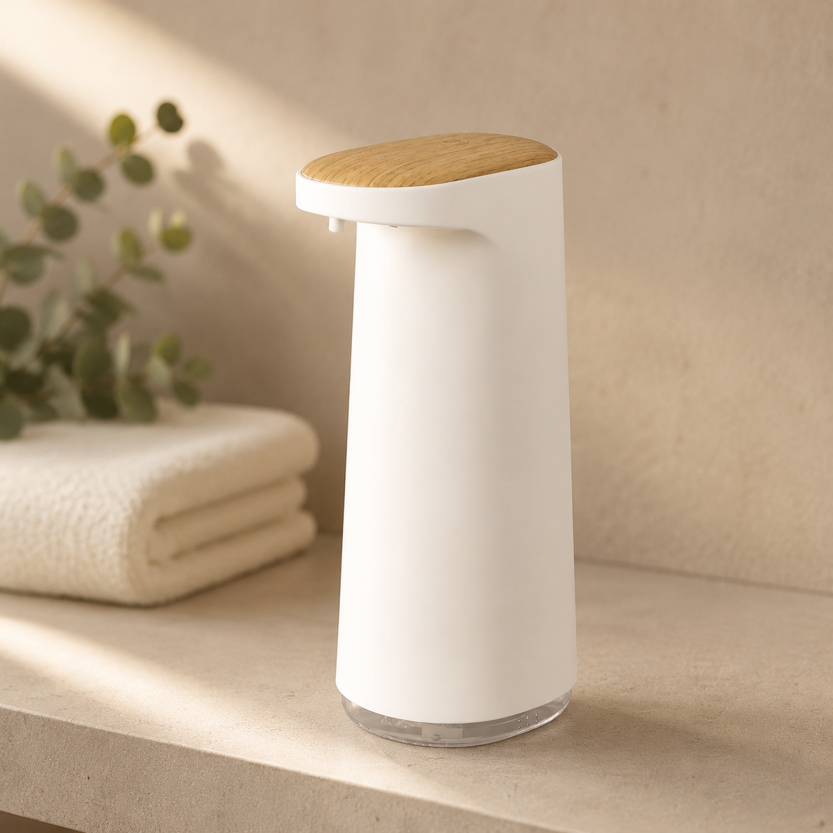 Distributeur Automatique de Savon Mousse Blanc Effet Bois – 450 ml