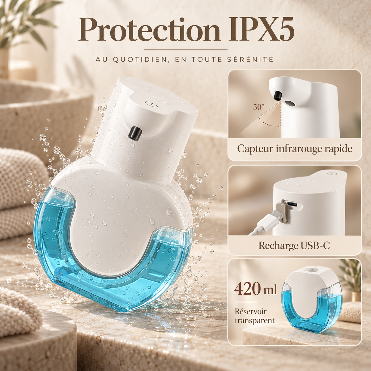 Distributeur Automatique de Savon Mousse Blanc – 420 ml
