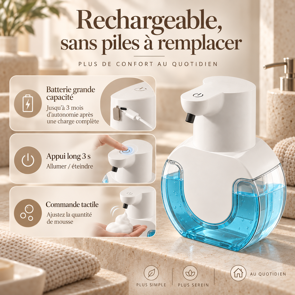 Distributeur Automatique de Savon Liquide Blanc – 420 ml