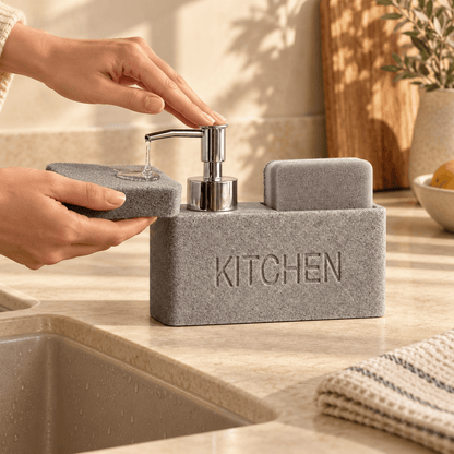 Distributeur de Savon & Porte-Éponge Gris Minéral