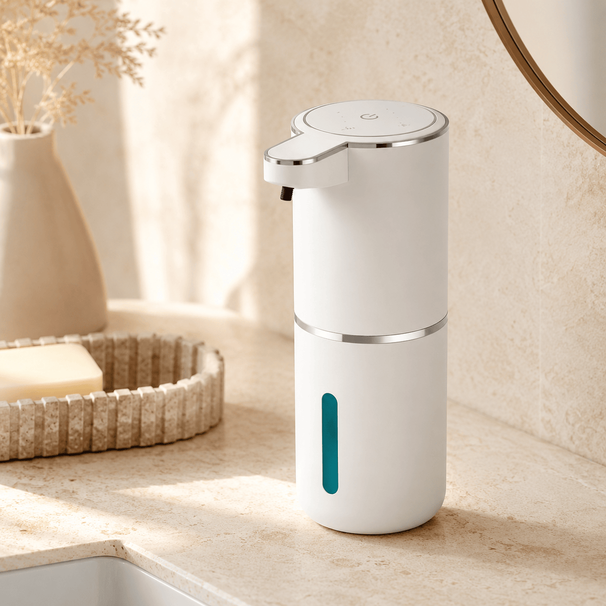 Distributeur automatique de savon liquide blanc rechargeable – 380 ml