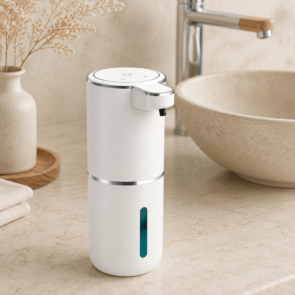 Distributeur automatique de savon liquide blanc rechargeable – 380 ml