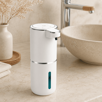 Distributeur automatique de savon liquide blanc rechargeable – 380 ml