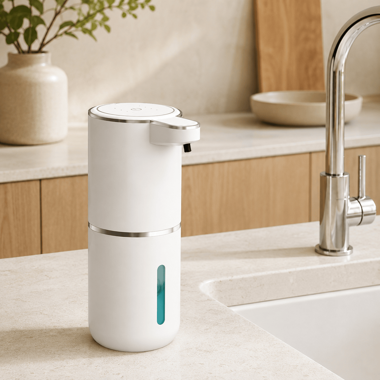 Distributeur automatique de savon liquide blanc rechargeable – 380 ml