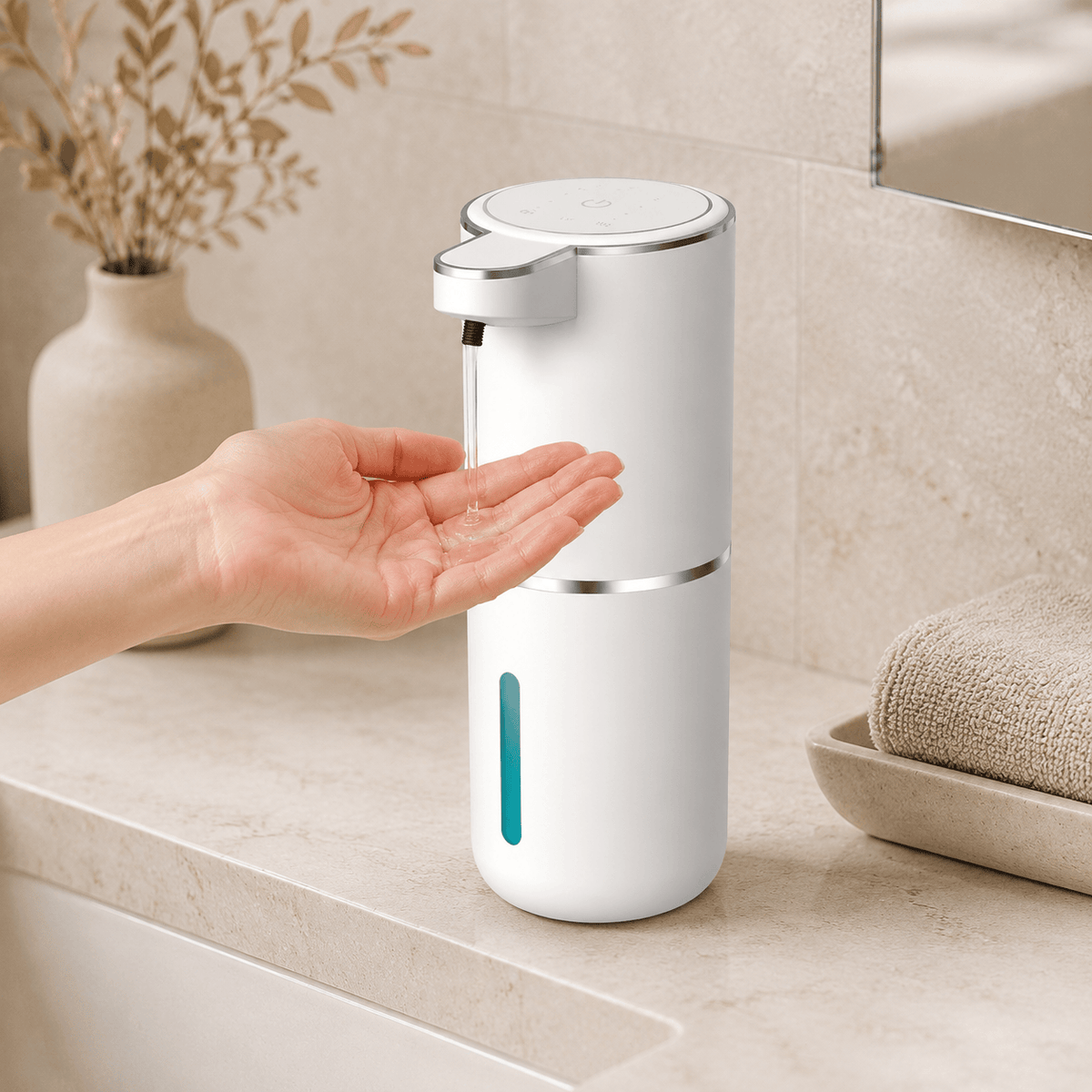 Distributeur automatique de savon liquide blanc rechargeable – 380 ml