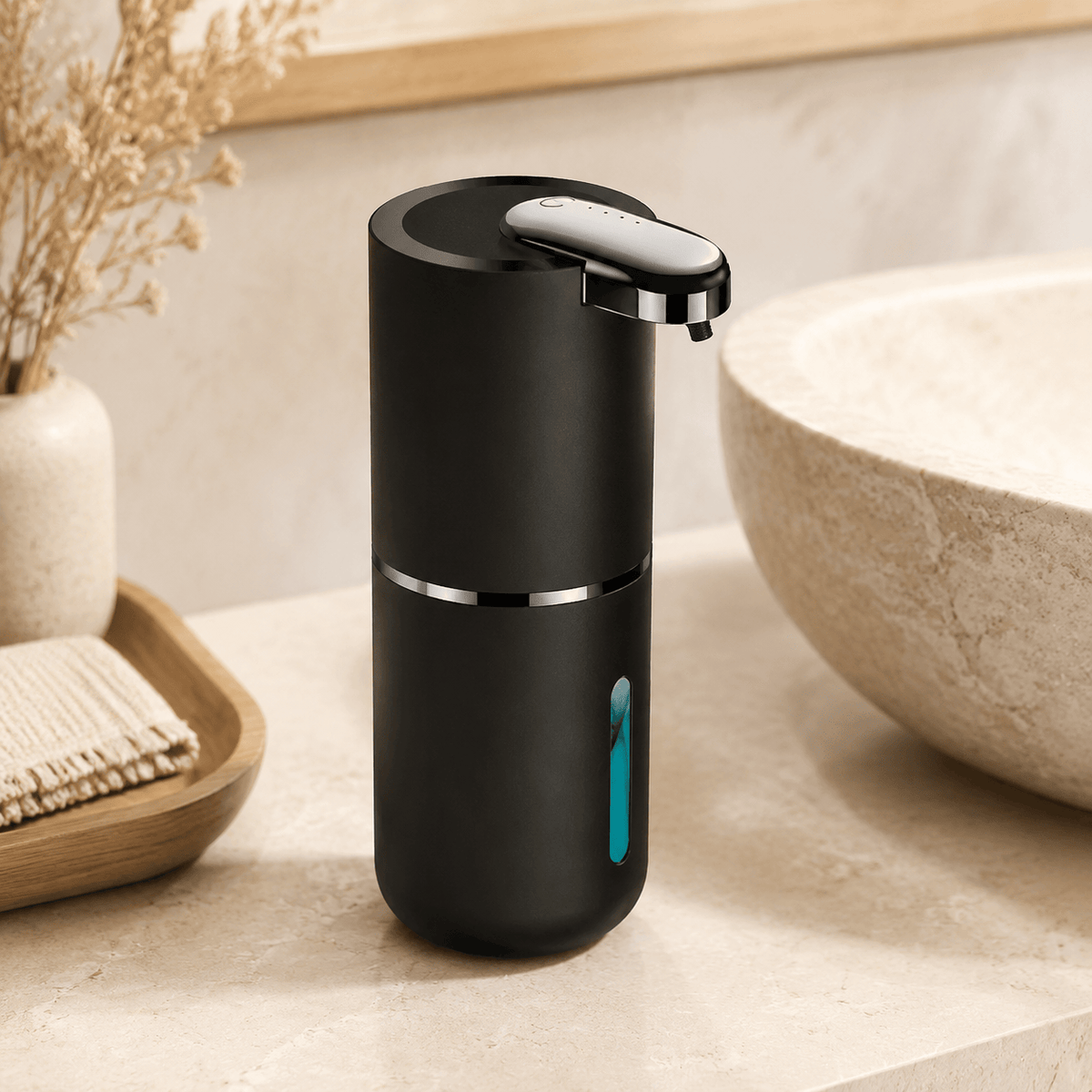 Distributeur automatique de savon mousse noir rechargeable – 400 ml