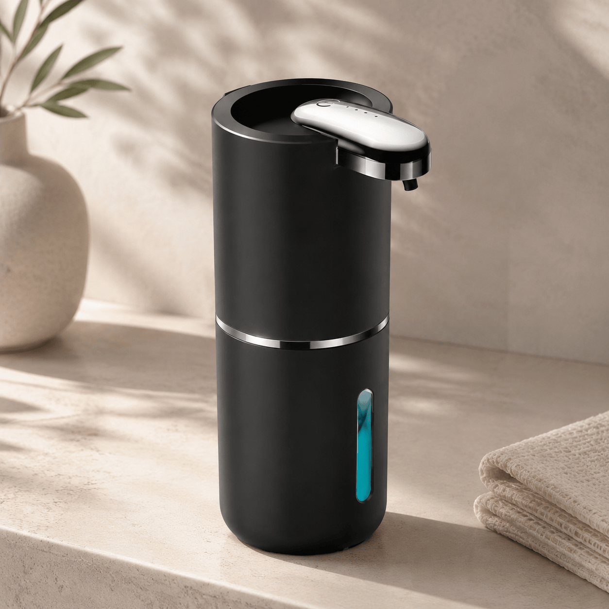 Distributeur automatique de savon mousse noir rechargeable – 400 ml