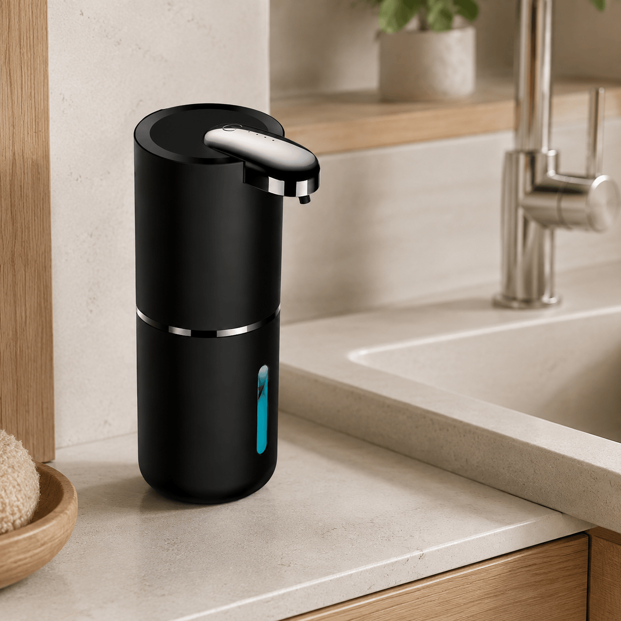 Distributeur automatique de savon mousse noir rechargeable – 400 ml