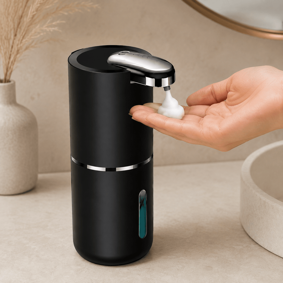 Distributeur automatique de savon mousse noir rechargeable – 400 ml