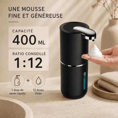Distributeur automatique de savon mousse noir rechargeable – 400 ml