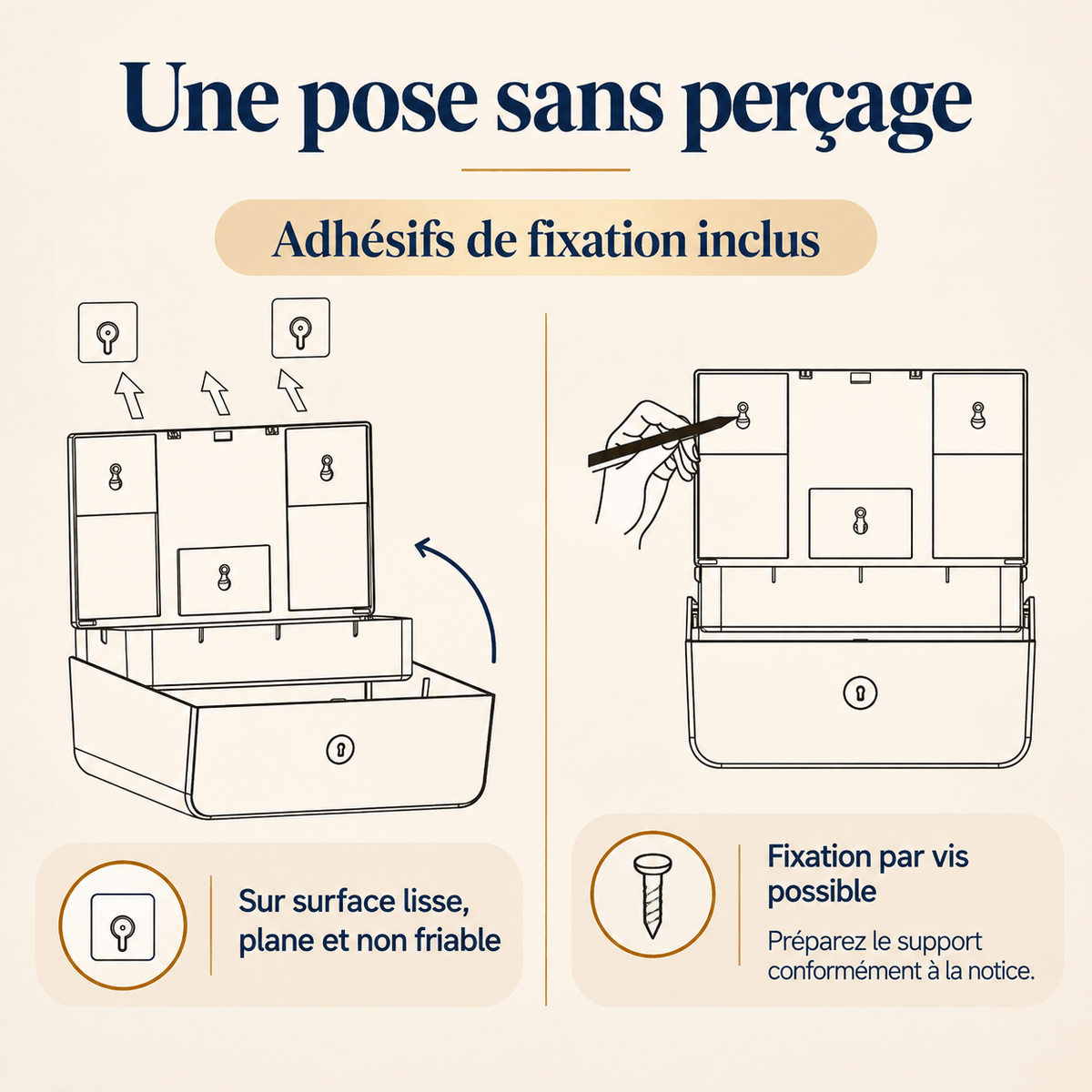 Distributeur d’essuie-mains mural sans perçage — 200 feuilles