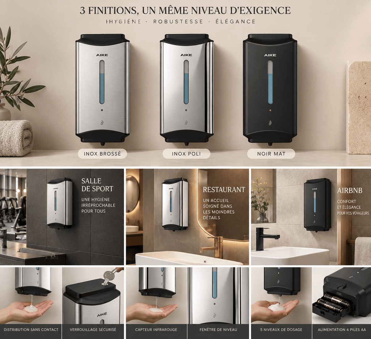 Distributeur de Savon Automatique Mural Inox 1100 ml – Professionnel