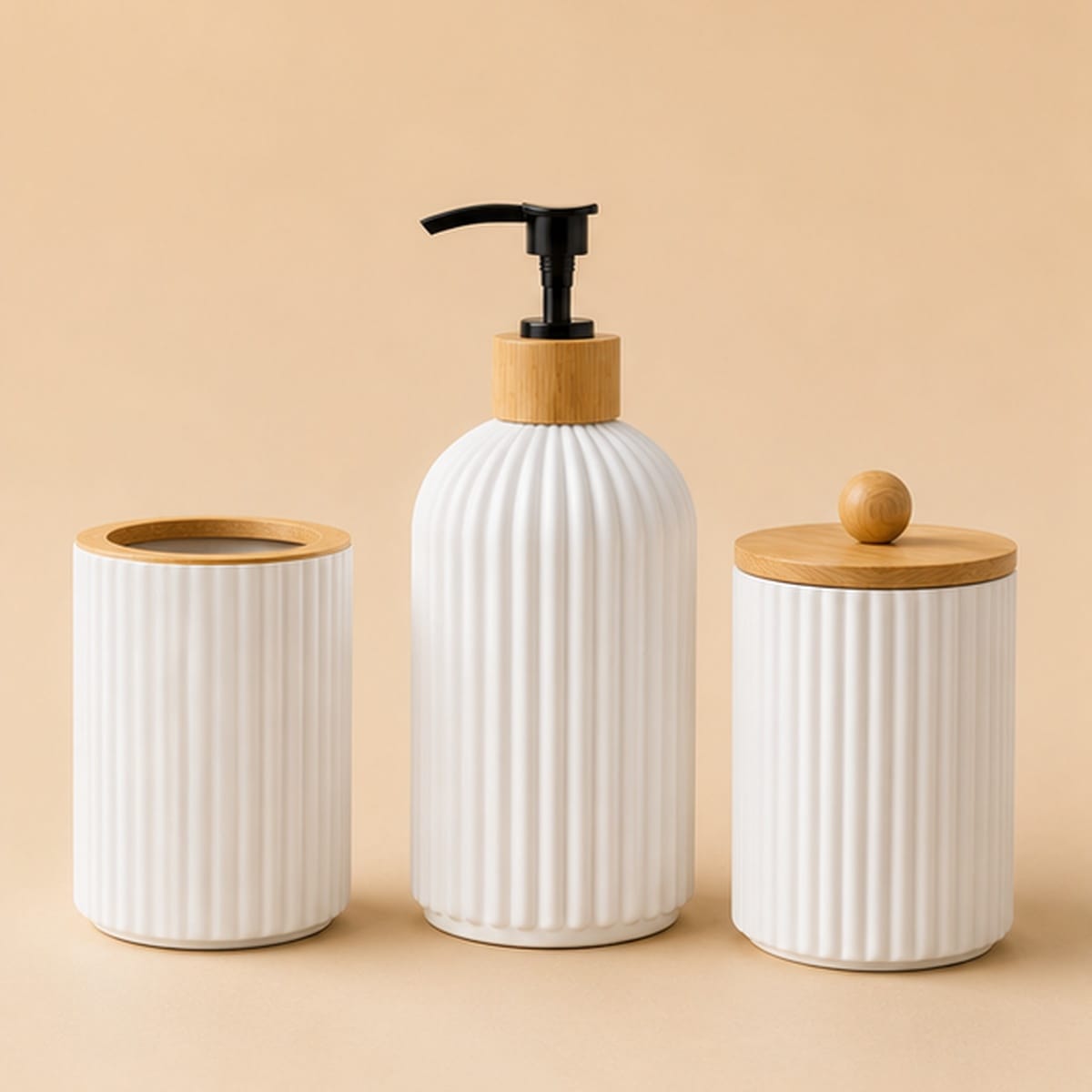 Distributeur de Savon et Son Porte Brosse à Dents Blanc
