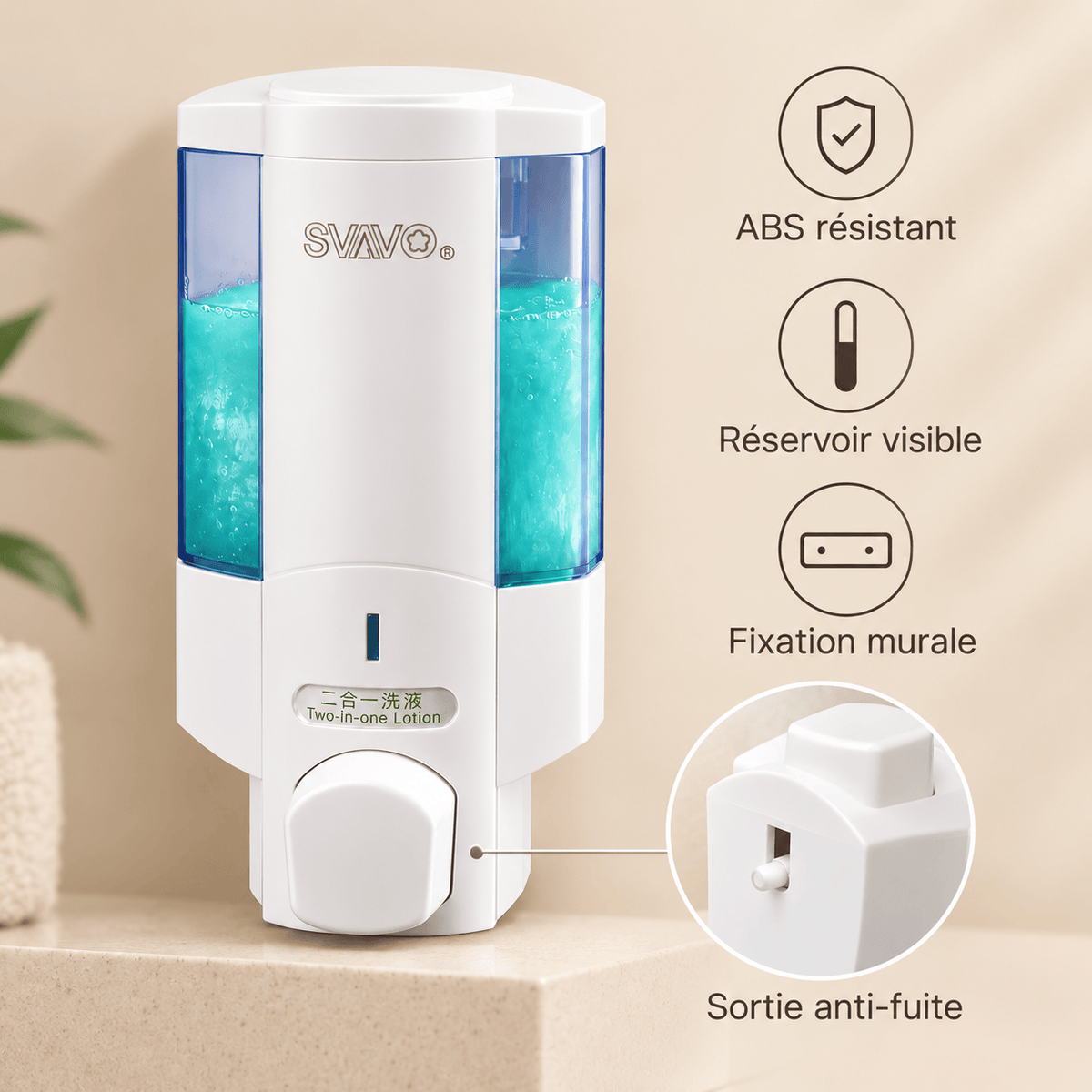 Distributeur de Savon Liquide Mural Manuel – 350 ml