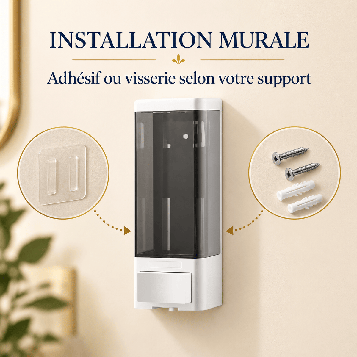 Distributeur de savon liquide mural manuel pro 500 ml – Blanc, Argenté ou Champagne