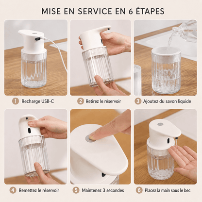 Distributeur de Savon Liquide Sans Contact Blanc et Transparent