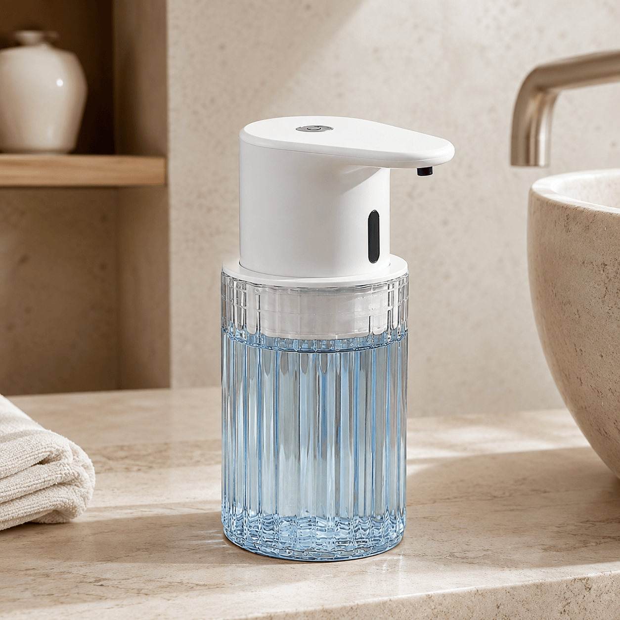 Distributeur de Savon Liquide Sans Contact Blanc et Transparent