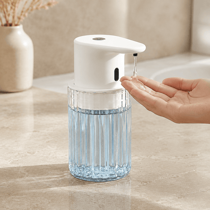 Distributeur de Savon Liquide Sans Contact Blanc et Transparent