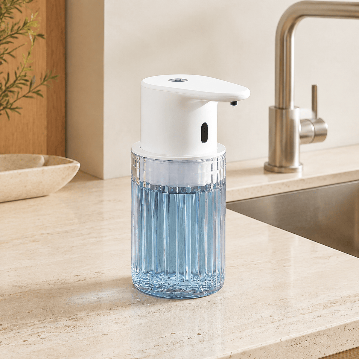 Distributeur de Savon Liquide Sans Contact Blanc et Transparent