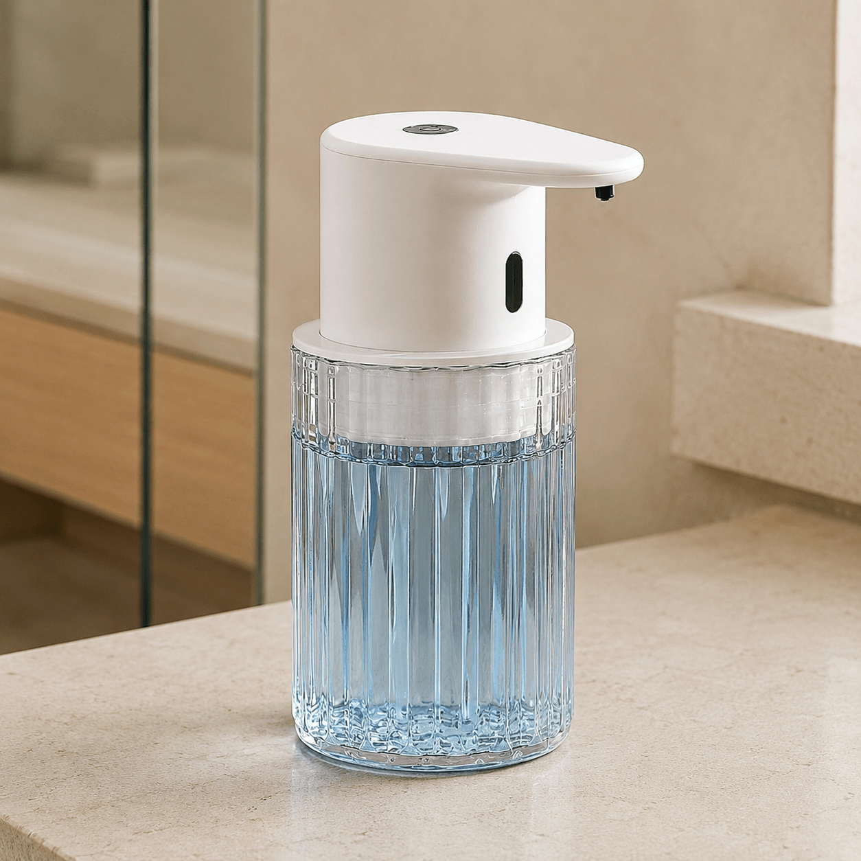 Distributeur de Savon Liquide Sans Contact Blanc et Transparent
