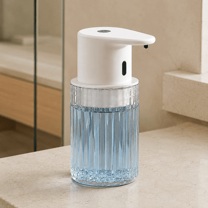 Distributeur de Savon Liquide Sans Contact Blanc et Transparent