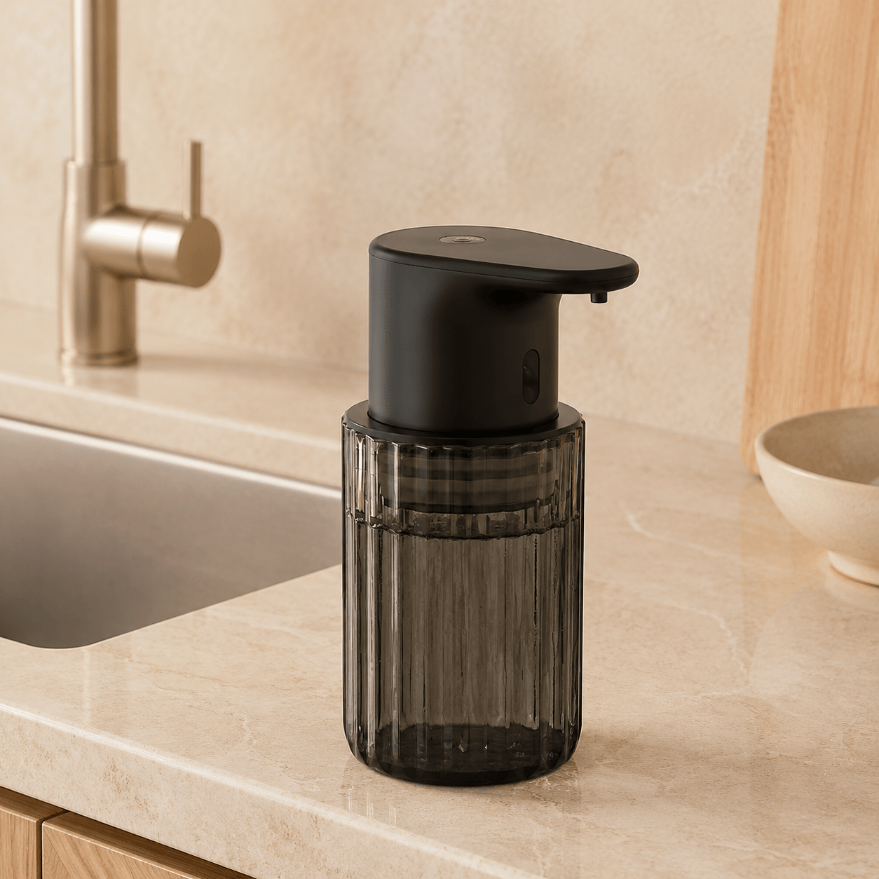 Distributeur de Savon Liquide Sans Contact Noir et Transparent