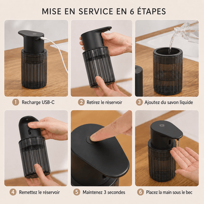 Distributeur de Savon Liquide Sans Contact Noir et Transparent