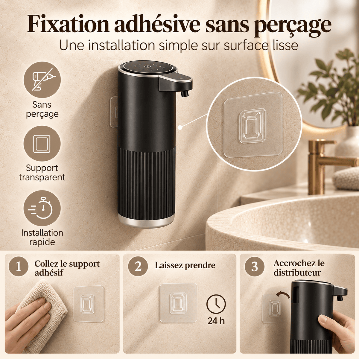 Distributeur de Savon Mousse Automatique Mural 360 ml – Noir