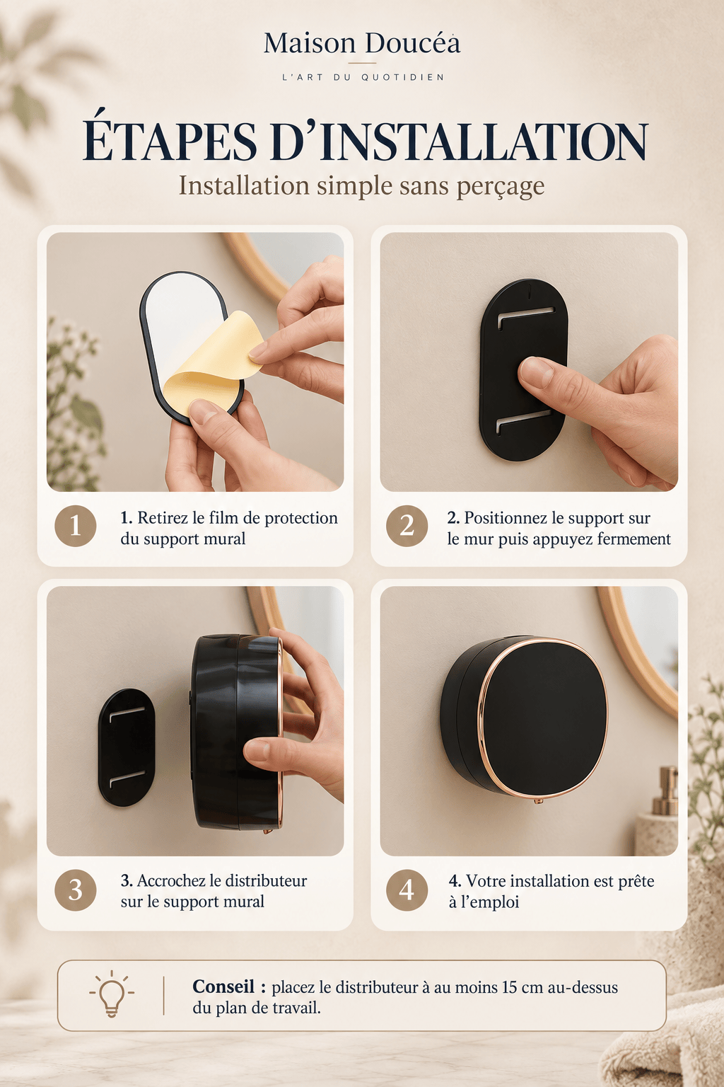 Distributeur de Savon Mousse Automatique Mural Noir – 280 ml