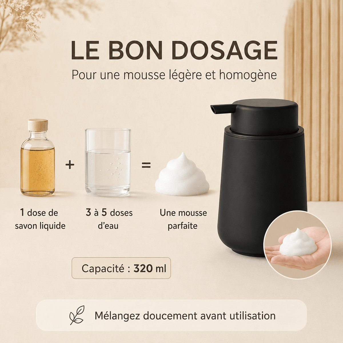 Distributeur de Savon Mousse Manuel Rose – 320 ml