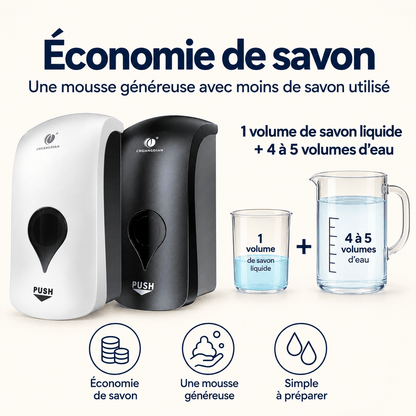 Distributeur de savon mousse mural manuel 1 000 ml – Blanc ou Noir