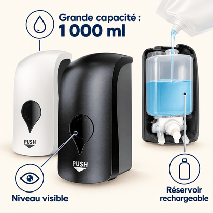 Distributeur de savon mousse mural manuel 1 000 ml – Blanc ou Noir