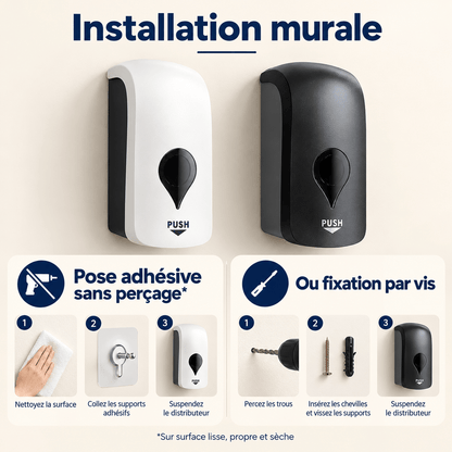 Distributeur de savon mousse mural manuel 1 000 ml – Blanc ou Noir