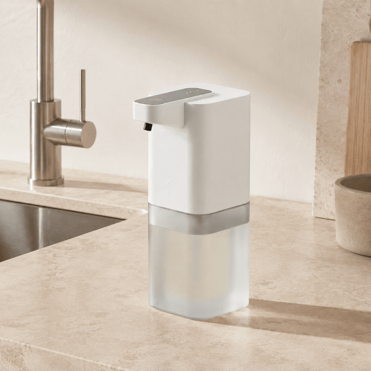 Distributeur De Savon Mousse Sans Contact Rechargeable Blanc