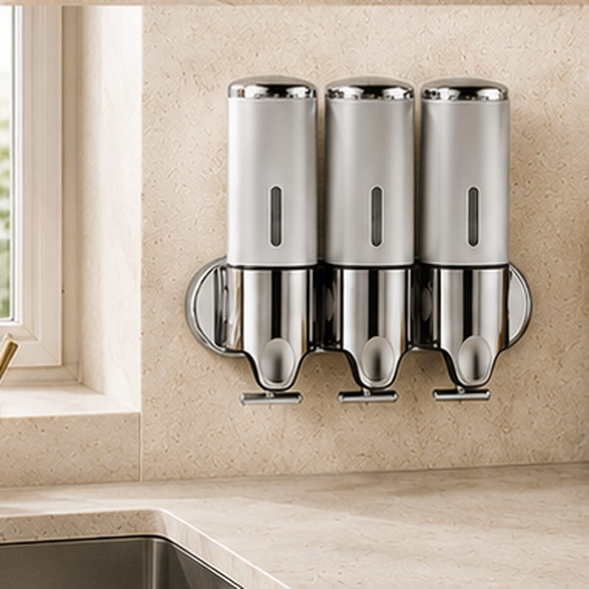Distributeur de Savon Mural 3 Compartiments – Argent