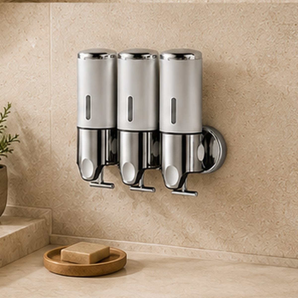 Distributeur de Savon Mural 3 Compartiments – Argent