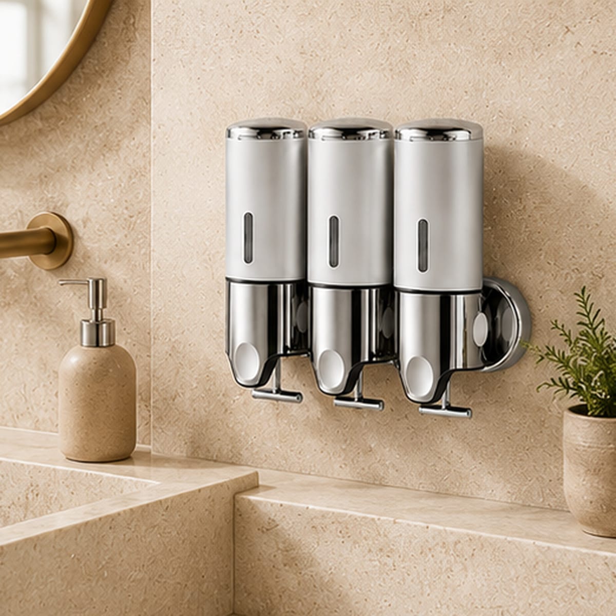 Distributeur de Savon Mural 3 Compartiments – Argent